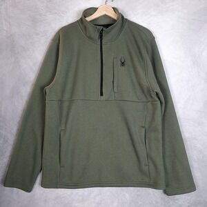 Spyder Fleece Pullover Mens Large Green 1/4 Quarter Zip Waffle Knit Thermal Hike